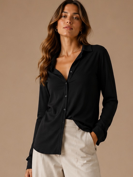 Michael Lauren Black Button Front Long Sleeve Shirt Size Small Minimalist